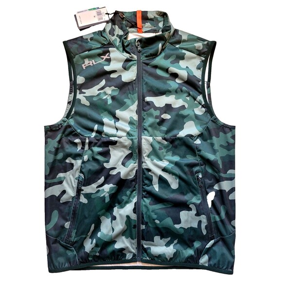 NWT RLX Ralph Lauren Water Repellent Packable Green Camo Full Zip Vest $188, M - Picture 1 of 9